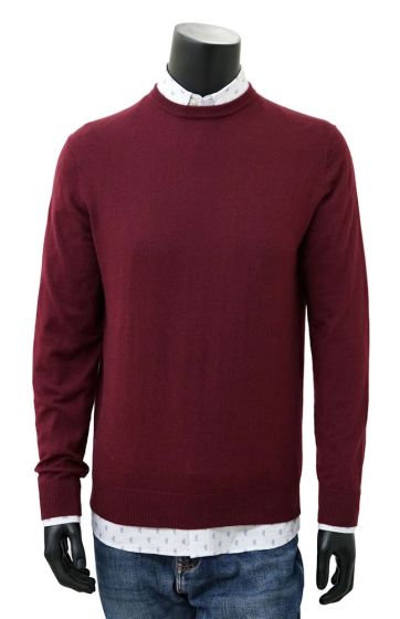 Neckwear and Accessories Burgundy Slim Fit Crew Neck Jumper Michelsons