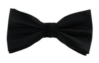 Black Bow Tie & White Pocket Square Set 