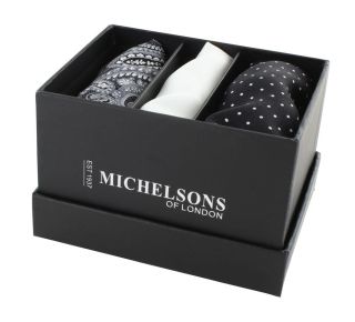 Black Paisley, White Plain, Black Pin Dot Silk Pocket Square Gift Set