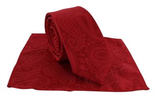 Boys Bright Red Tonal Paisley Tie & Pocket Square Set