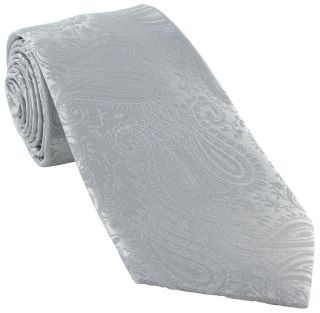 Silver Tonal Paisley Polyester Tie