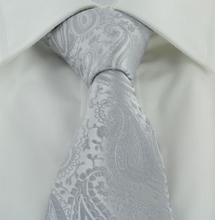 Silver Tonal Paisley Tie & Pocket Square Set