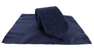 Navy Tonal Paisley Tie & Pocket Square Set