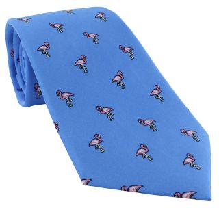 Light Blue with Pink Flamingo Silk Tie 