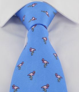 Light Blue with Pink Flamingo Silk Tie 