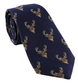 Navy Stag Head Silk Tie