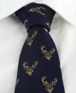 Navy Stag Head Silk Tie