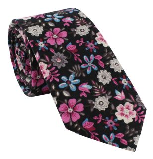 Pink Flower Cotton Tie & Lapel Pin Set