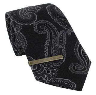 Black Outline Paisley Silk Tie & Tie Clip Set