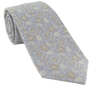 Silver & Taupe Trailing Vine Floral Silk Tie