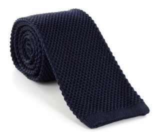 Navy Skinny Silk Knitted Tie