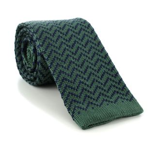 Green with Navy Zigzag Skinny Silk Knitted Tie