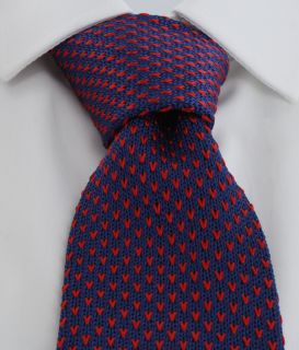 Blue with Red V Dots Skinny Silk Knitted Tie