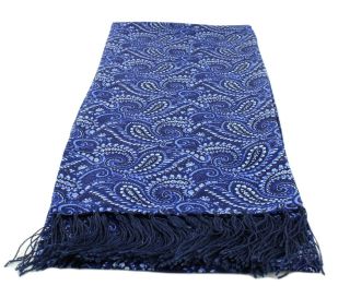 Blue Narrow All Over Paisley Silk Scarf