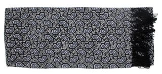 Black Narrow Small Paisley Silk Scarf