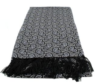 Black Narrow Small Paisley Silk Scarf