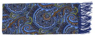 Light Blue Narrow Bright Paisley Silk Scarf