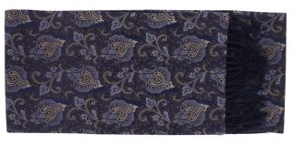 Brown & Blue Paisley Silk & Wool Backed Scarf