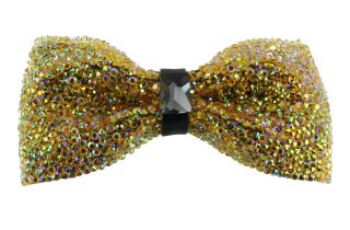 Gold Rhinestone Party Ready Tied Bow tie 