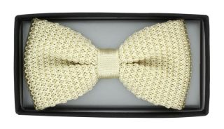 Cream Silk Knitted Bow Tie