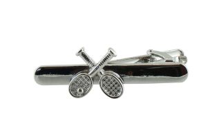 Silver Tennis Racket Tie Clip