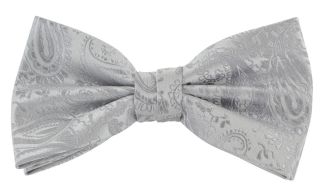 Silver Tonal Paisley Bow Tie & Pocket Square Set