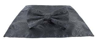 Grey Tonal Paisley Bow Tie & Pocket Square Set