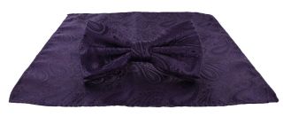 Purple Tonal Paisley Bow Tie & Pocket Square Set