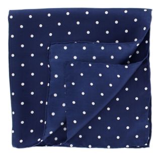 Navy Polka Dot Silk Pocket Square