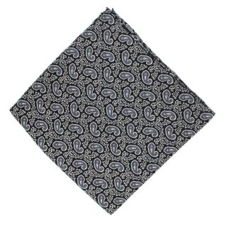 Black Small Paisley Silk Pocket Square