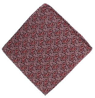 Burgundy Small Paisley Silk Pocket Square