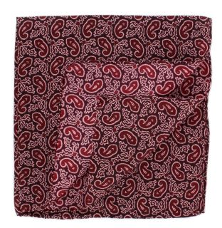 Burgundy Small Paisley Silk Pocket Square