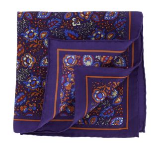 Purple Garden Floral Silk Pocket Square