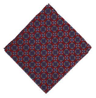 Red Bold Medallion Silk Pocket Square