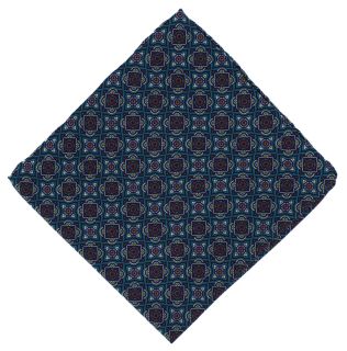 Teal Bold Medallion Silk Pocket Square