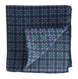 Teal Bold Medallion Silk Pocket Square