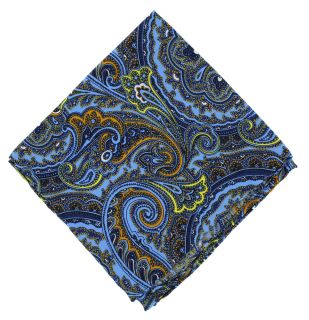 Light Blue Bright Paisley Silk Pocket Square