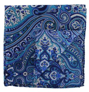 Blue & Teal Classic Paisley Silk Pocket Square