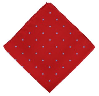 Red with Light Blue Spots Silk Pocket Square