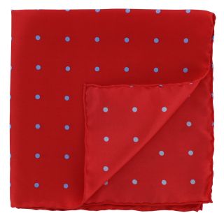 Red with Light Blue Spots Silk Pocket Square