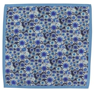 Blue Summer Flower Silk & Cotton Pocket Square