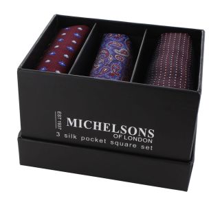 Wine Neat, Paisley, and Mini Neat Silk Pocket Square Gift Set