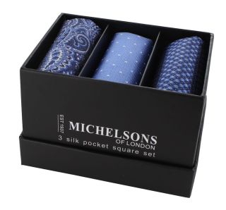 Blue Paisley, Spot & Geo Silk Pocket Square Gift Set