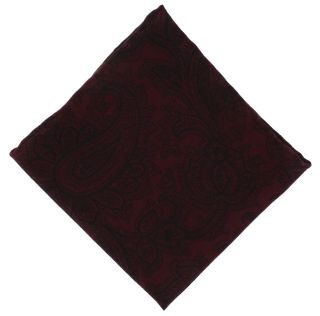 Wine & Black Paisley Wool Pocket Square