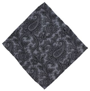 Grey & Black Paisley Wool Pocket Square