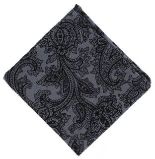 Grey & Black Paisley Wool Pocket Square