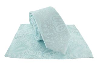 Boys Mint Tonal Paisley Tie & Pocket Square Set