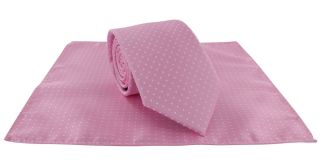 Pink & White Spot Tie & Pocket Square Set 