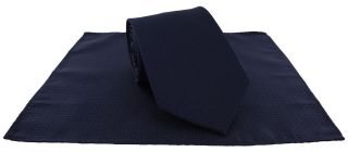 Navy Semi Plain Tie & Pocket Square Set