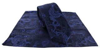 Blue Lurex Paisley Party Skinny Tie & Pocket Square Set 